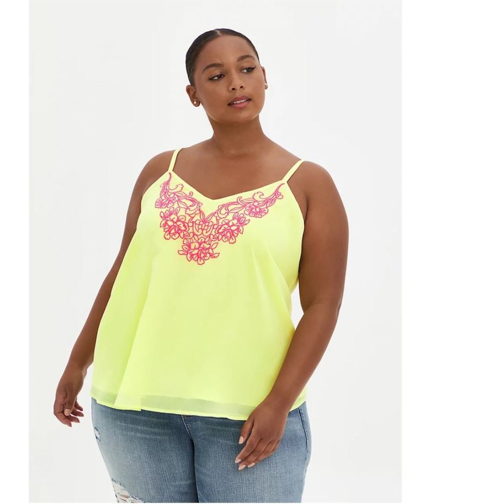 Torrid Size 1X 14-16 Sophie Chiffon Embroider Lime Green Yellow Cami